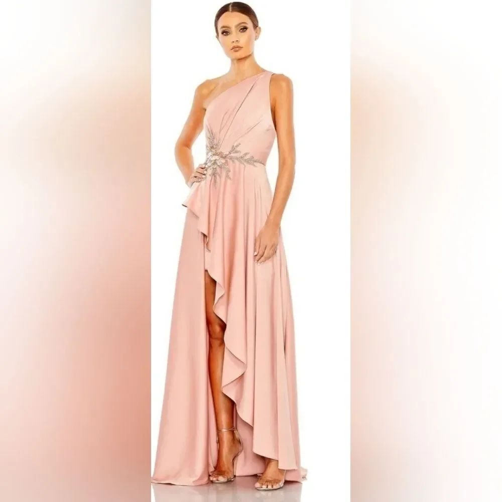 Mac Duggal 11262 Embellished One Shoulder Asymmetrical Gown NWOT Sz 10 Rose Pink